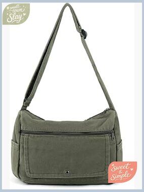 Canvas Messenger Bag Crossbody Tote with Multiple Pockets Vintage Satchel